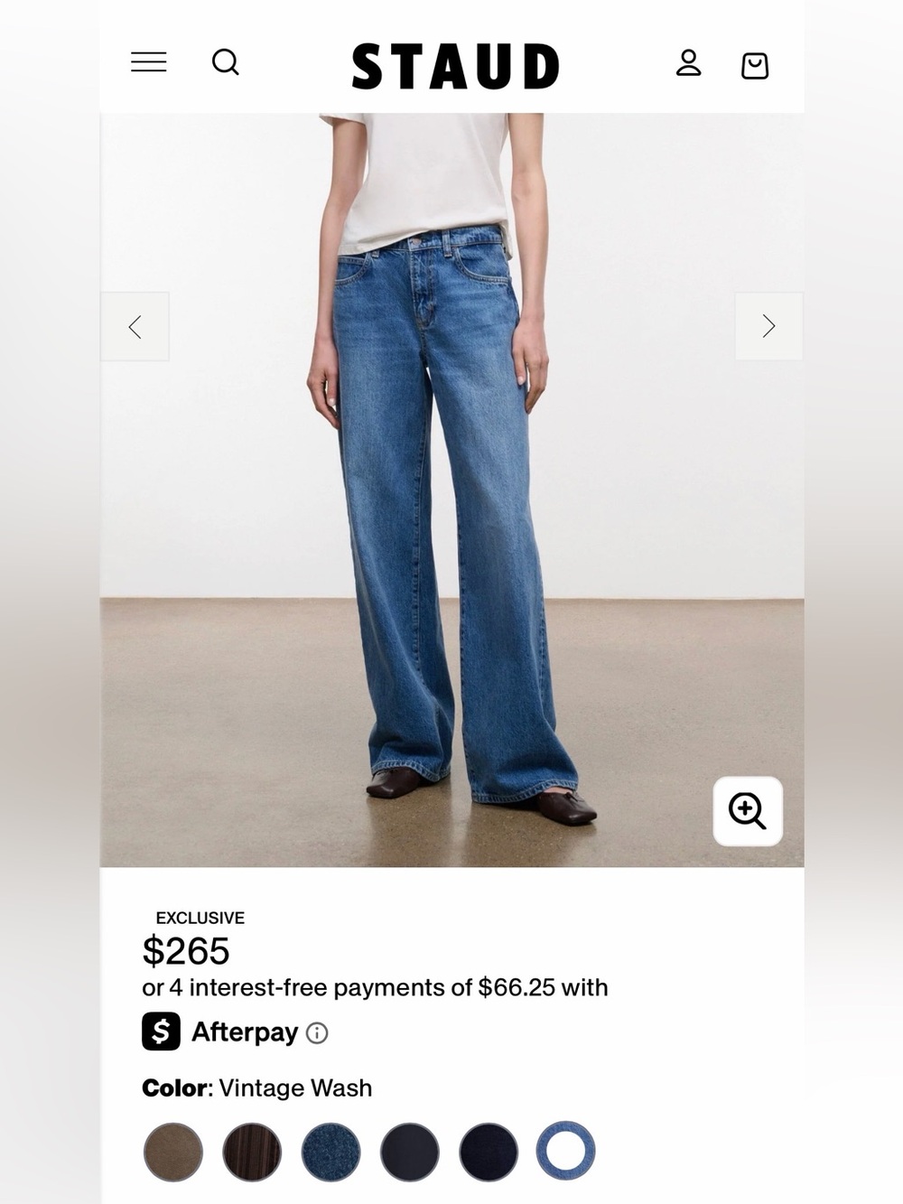 STAUD Vintage Wash Gus Wide-Leg Jeans, Size 28